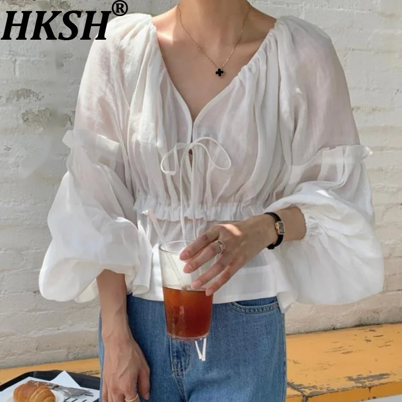 

HKSH Summer New Women Korean Stylish High Street Elegant Fashion Sunproof Versatile Shirt Casual Long Sleeved V-neck Tops HK7837