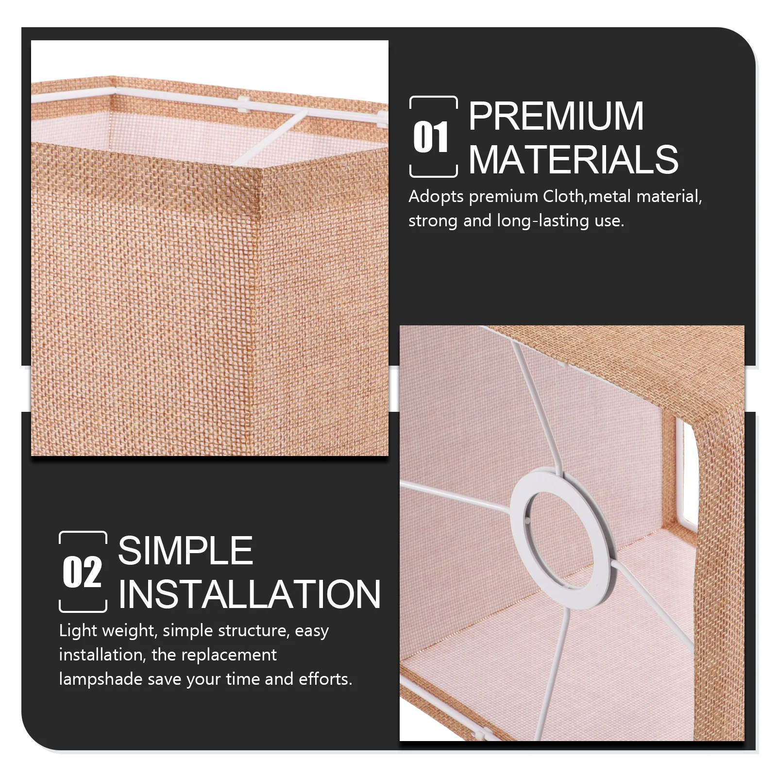 

Cloth Lamp Shade Square Design Replacement Table Lamp Shade E27 Durable Fabric Lampshade for Bedroom Kitchen Office