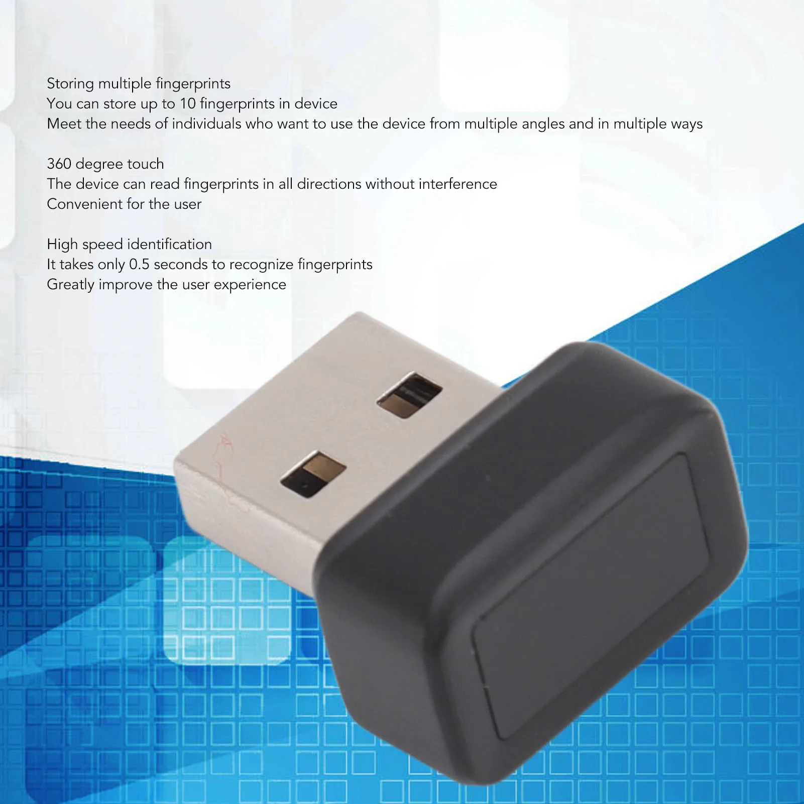 Computer Fingerprint Reader Professional Stable Performance Accurate 360 Degree Touch  USB Fingerprint Reader for Laptop