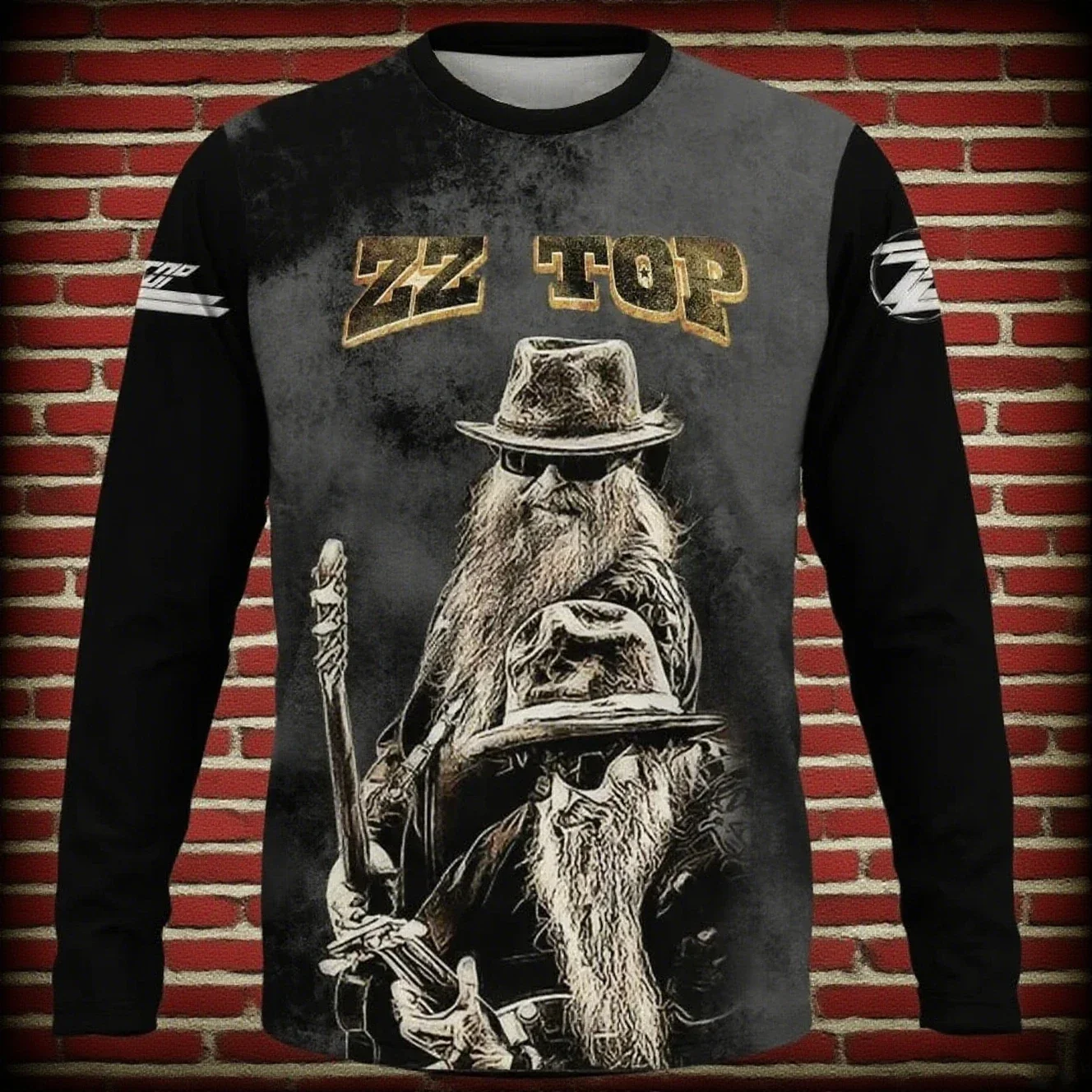 

Fashion Men Trend Band Print Crew Neck Long Sleeve T-Shirt Motorcycle Track Apparel Sporty Quick Drying Breathable Casual Top