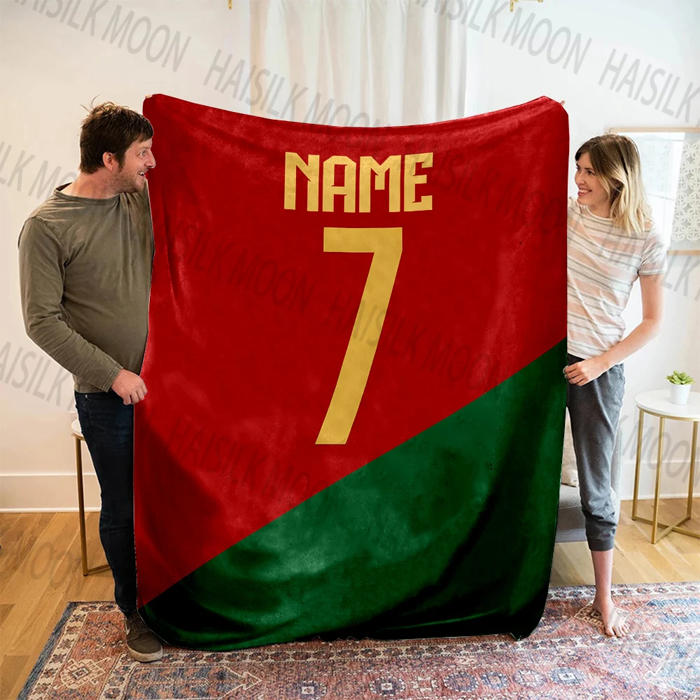 (Memo u Name)Customized Name Football Jersey Printed Blanket All Seasons Multi-purpose Blanket Suitable for Sofa, Travel, Car