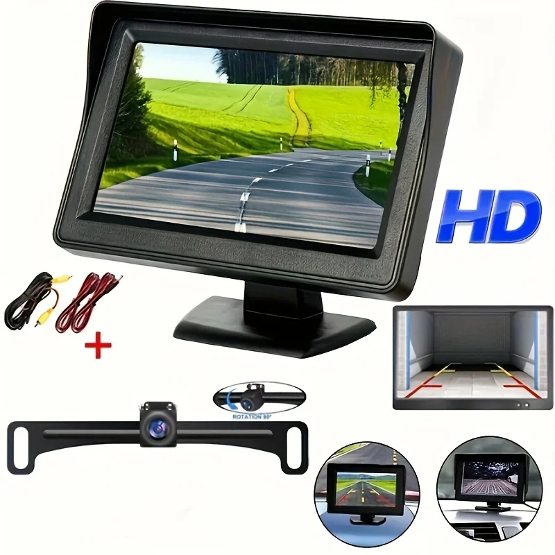 4.3INCH HD Monitor Backup Camera Universal Car Rear View System For Car Camper Pickup Minivan RV Parking and Reverse Driving
