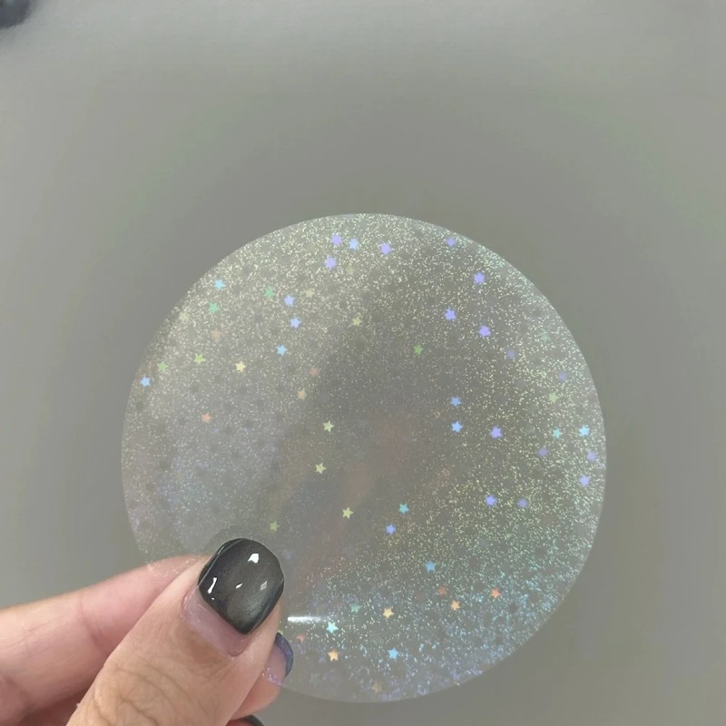 100 Sheets 75mm PET Badge Film | Shimmering Rainbow Star Heart, Anti-Scratch Transparent Decorative Cover