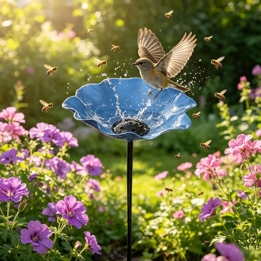 Garden Metal Flower Stake Decorative Bird Bath Ground Insert Bee Watering Station for Backyard Pollinators Butterfly Wild Birds view 3