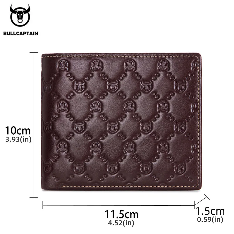 BULLCAPTAIN Men\'s Leather Wallet New Genuine Leather RFID Card Holder Man Wallet Fashion Small Logo Horizontal Photo Frame Clip