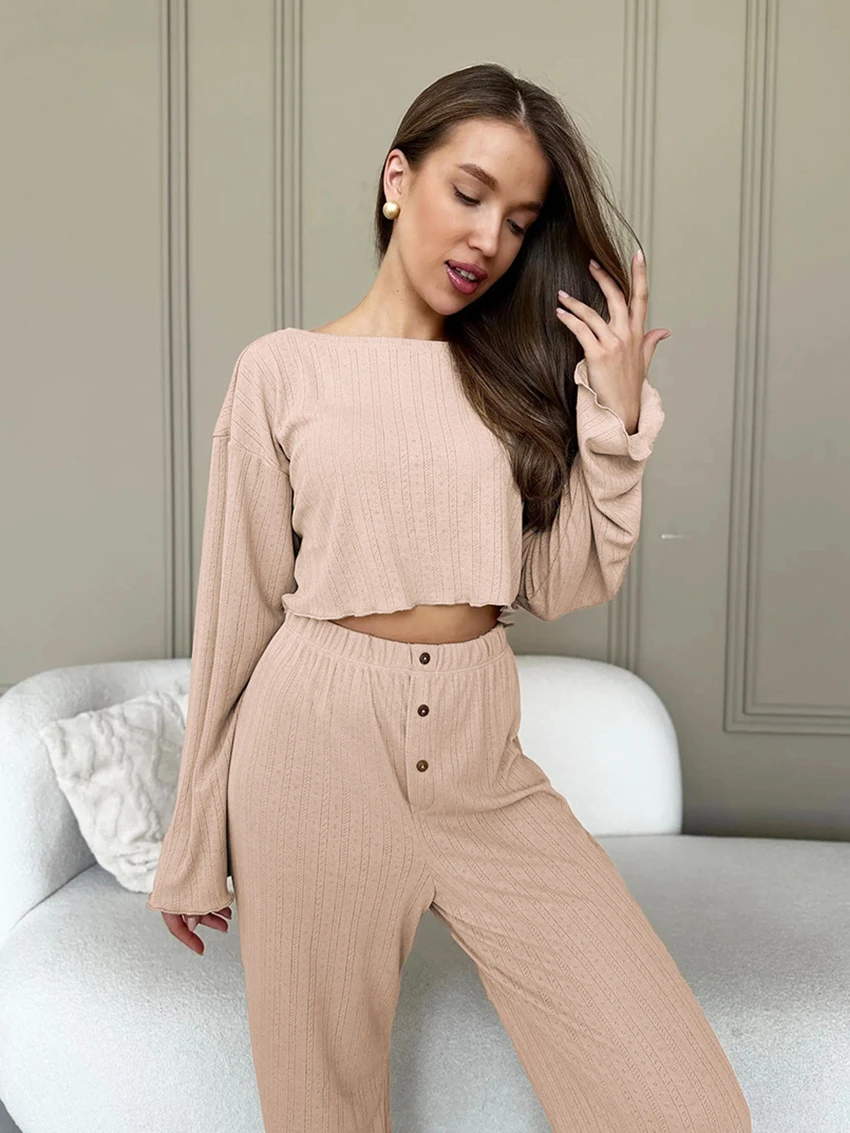 Marthaqiqi الوردي النساء منامة دعوى س الرقبة ملابس خاصة طويلة الأكمام ملابس نوم المحاصيل الأعلى قمصان النوم السراويل ملابس نوم غير رسمية مجموعة الشتاء