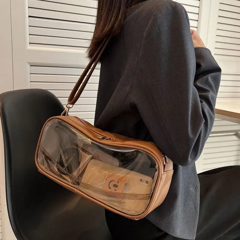 Bolso cruzado transparente de color caqui de estilo japonés para mujer, bolso de muñeca de un solo hombro