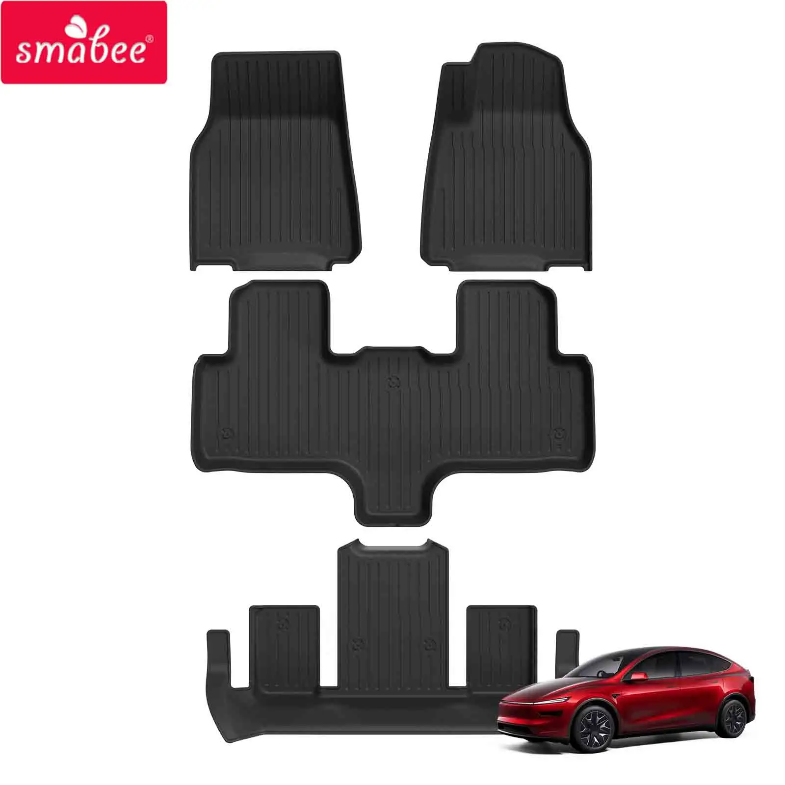 Tapetes de Chão e Protetor de Porta-Malas Smabee para Tesla Model YL 6 Lugares 2025 2026, Acessórios 3D Impermeáveis em TPE, Preto