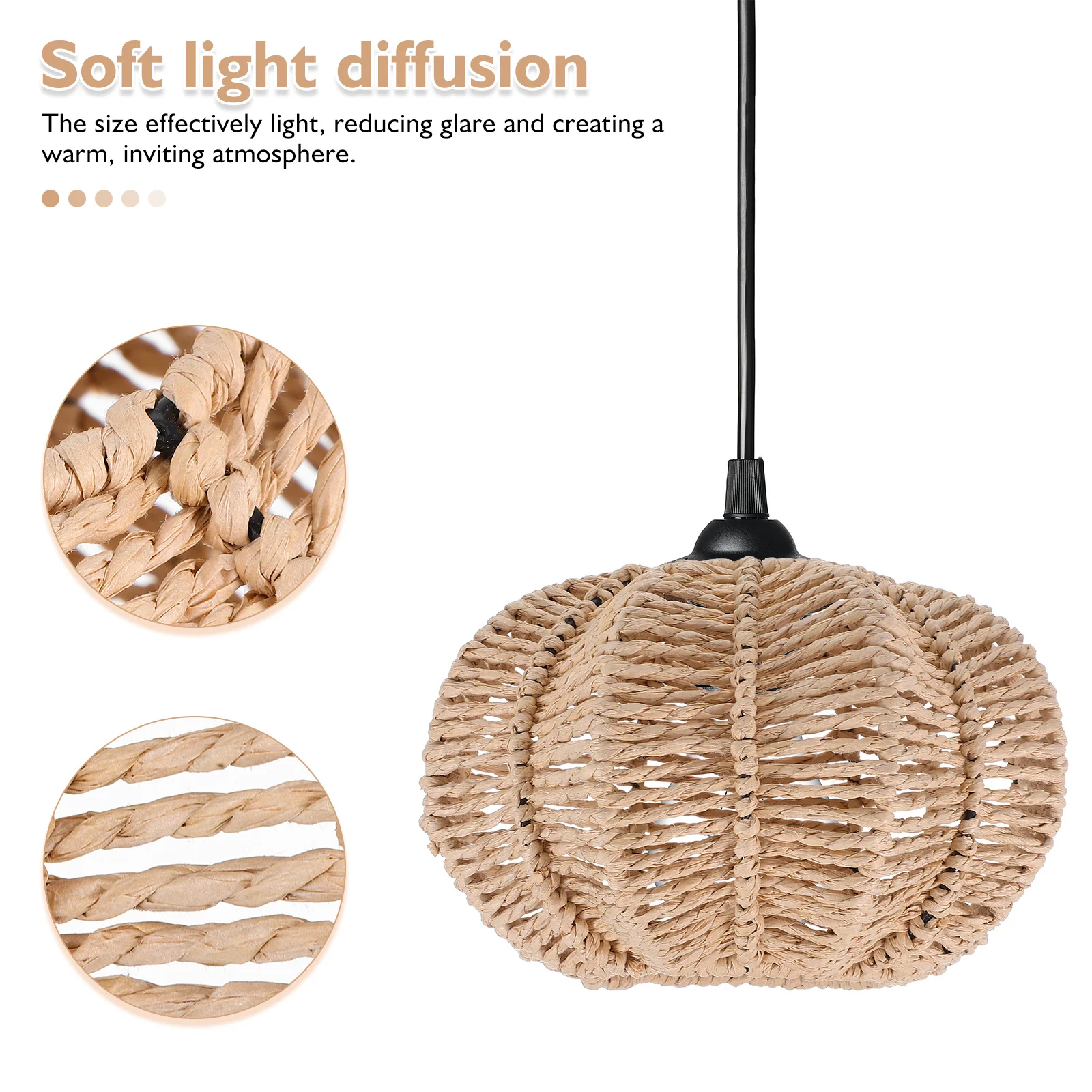 Винтажный абажур из тканой веревки в виде тыквы, светильник ручной работы в стиле ретро для потолочных напольных люстр E27, декоративный подвесной абажур