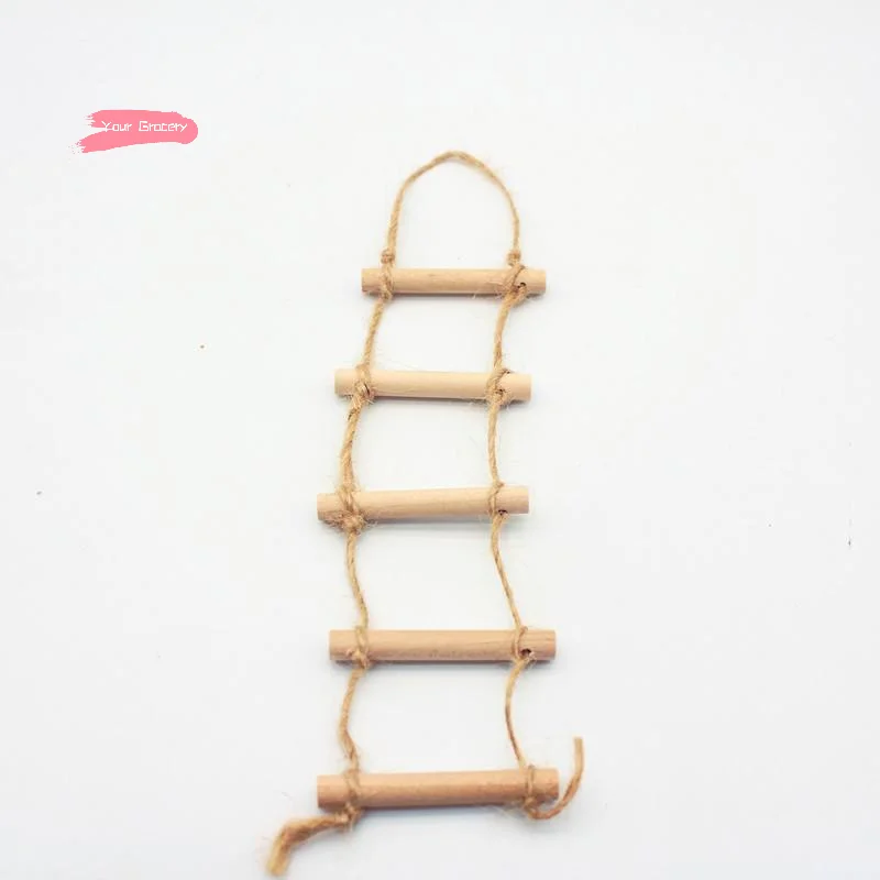 1 pçs mini corda de cânhamo de madeira pendurado escada para casa de bonecas pet jardinagem-casa de boneca acessório cena em miniatura modelo brinquedo