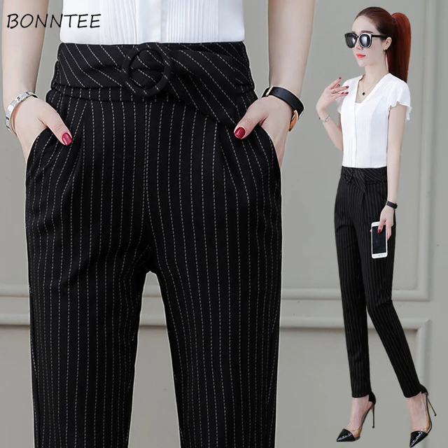 Black Office Pants Ladies Pants Thin Stripes Women Pants Striped Business Female Pants Capris Aliexpress