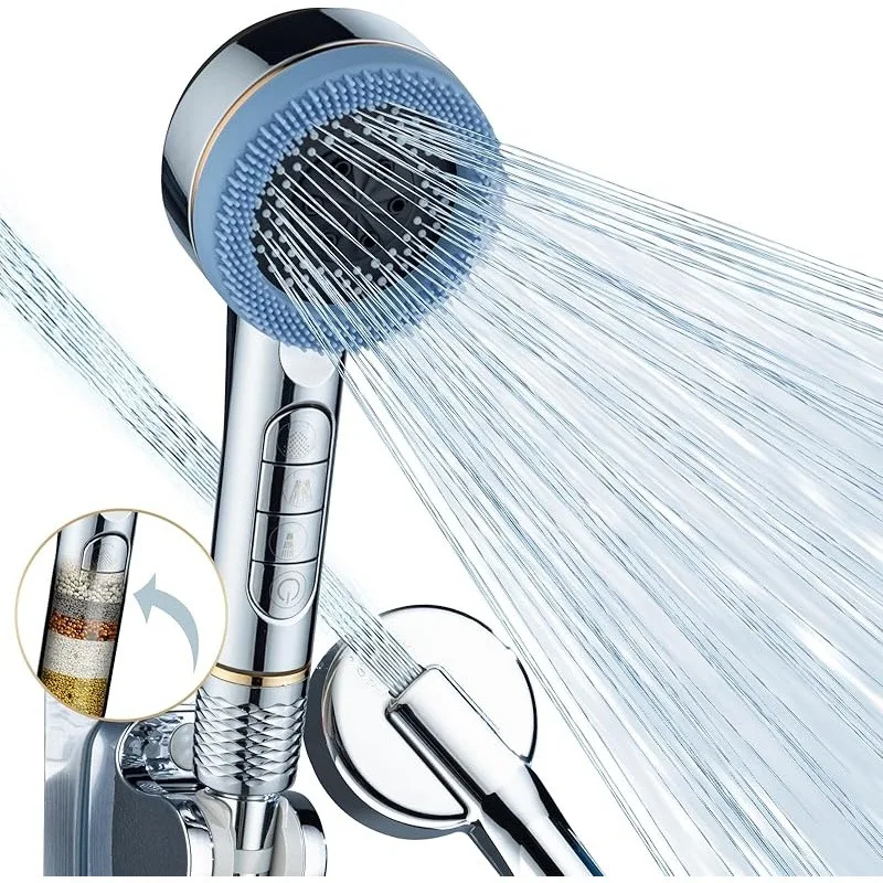 Filtered Shower Head, High Pressure, 4 Adjustable Spray Modes, ON/OFF Button, Replaceable Filter for Hard Water Softening, Chlor