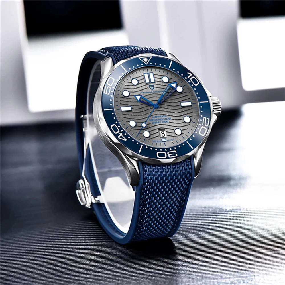 PAGANI DESIGN Mechanical Men\'s Watches Blue Gray Dial Brand 2024 New Nylon Sapphire Glass Sport Waterproof Male Clock