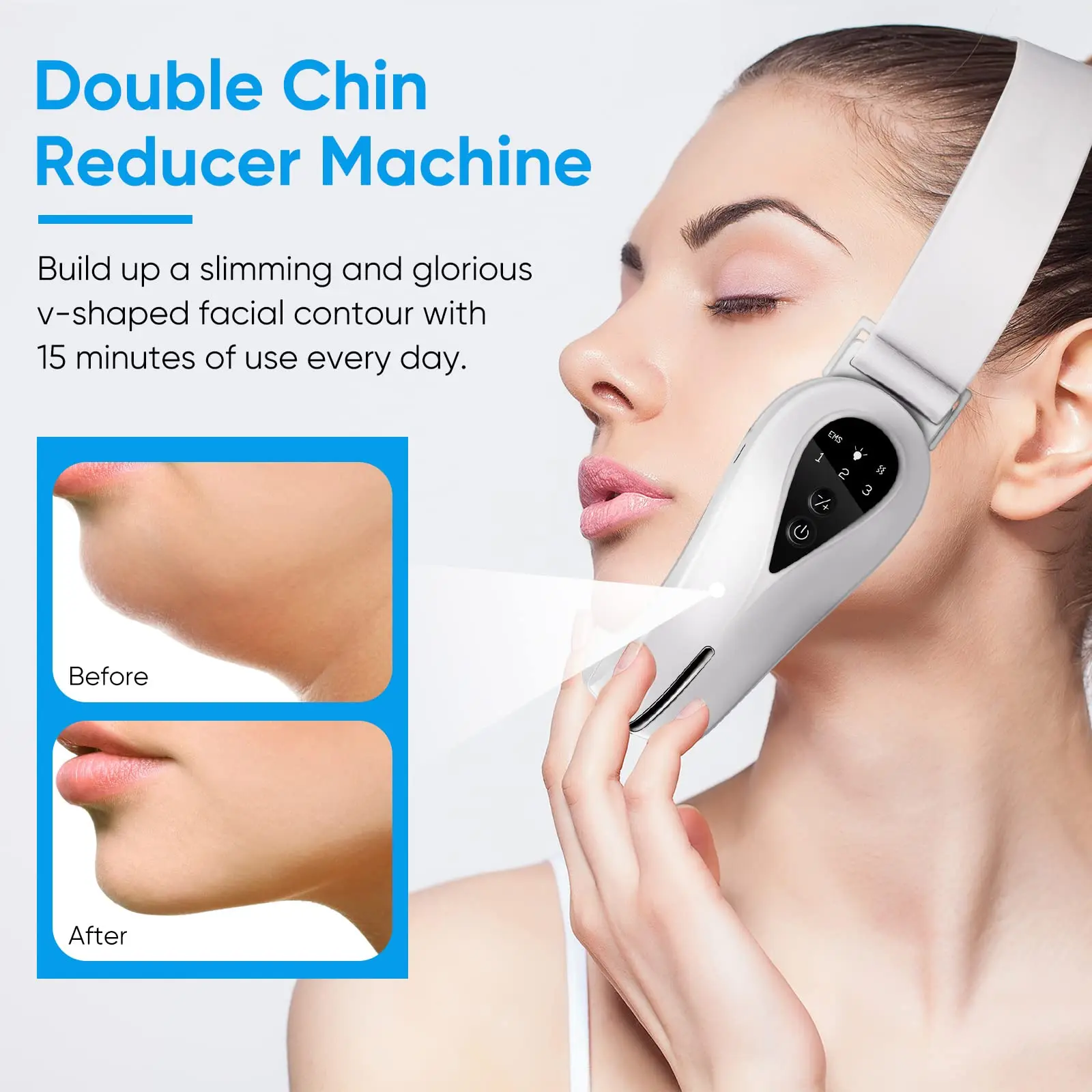 Double Chin Eliminator Machine EMS Facial Lifting Massager Double Chin V Shape Lift Belt Red Blue Light LED Face Slimming