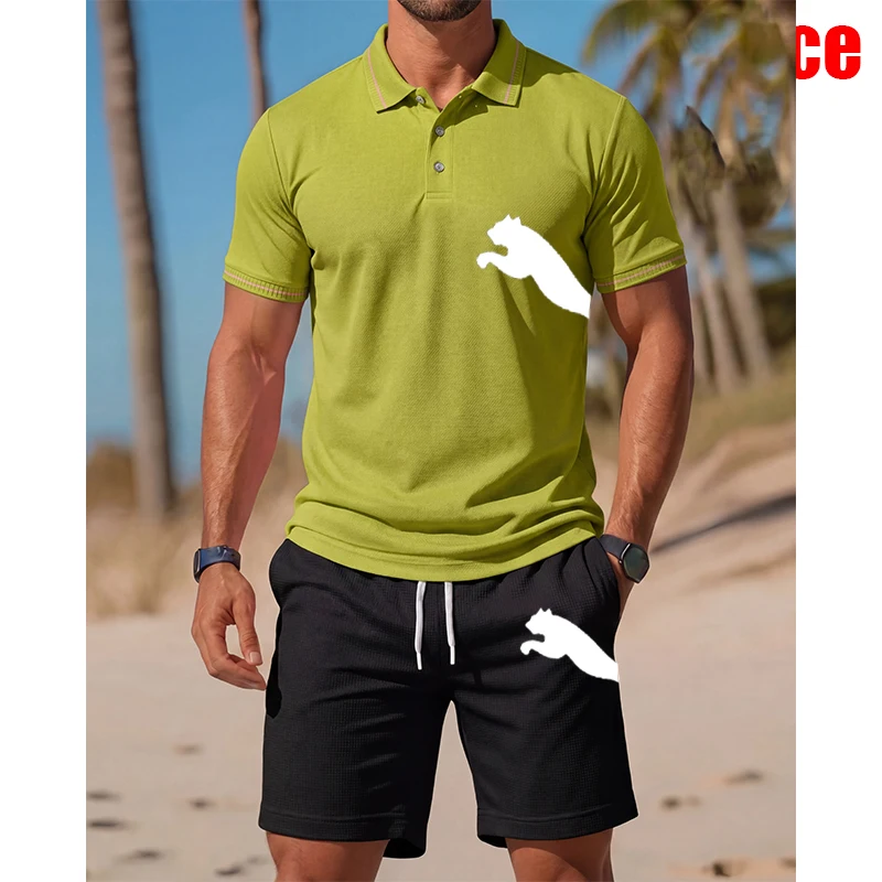 

Men's Casual Short-Sleeved Polo Shirt And Shorts Set Fashionable Two-Piece Sports Outfit 2026 Hot Sale