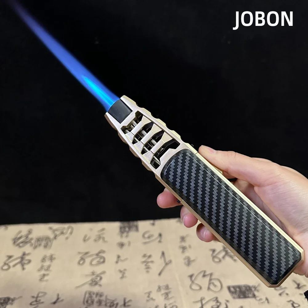 JOBON Metal Outdoor Windproof Turbine Torch Strong Fire Power Blue Flame Straight Butane Gas Lighter Gas Kitchen BBQ Welding