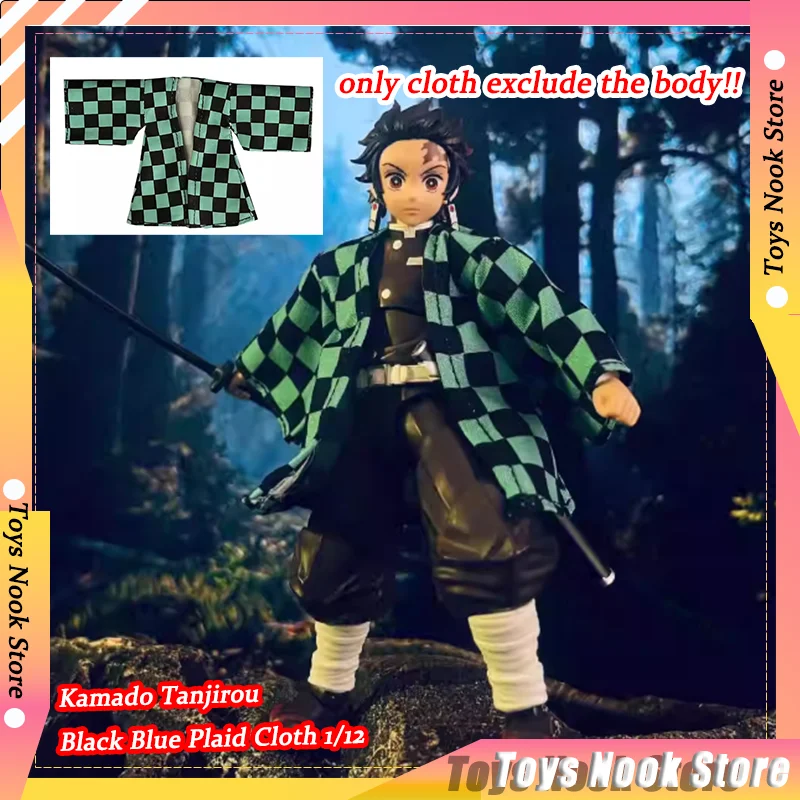 Kamado Tanjirou Jongen Zwart Blauw Geruite Doek Jas 1/12 Draad Vormige Korte Anime Action Figure Kleding Accessoire voor Shf 6 ''Body