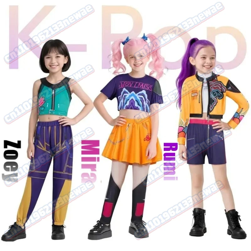 

2025 New Movie K-Pop Mira Rumi Zoey Demon Hunters Cosplay Costume for Girl Halloween Stage 3D Printed Pattern Role Play Clothes