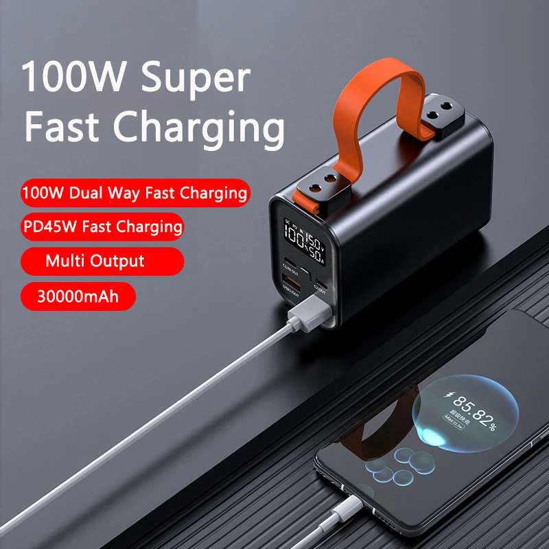 100W Power Bank 30000mAh Type C PD Fast Charging Portable Charger For iPhone 16 Samsung Huawei Xiaomi Notebook Laptop Powerbank