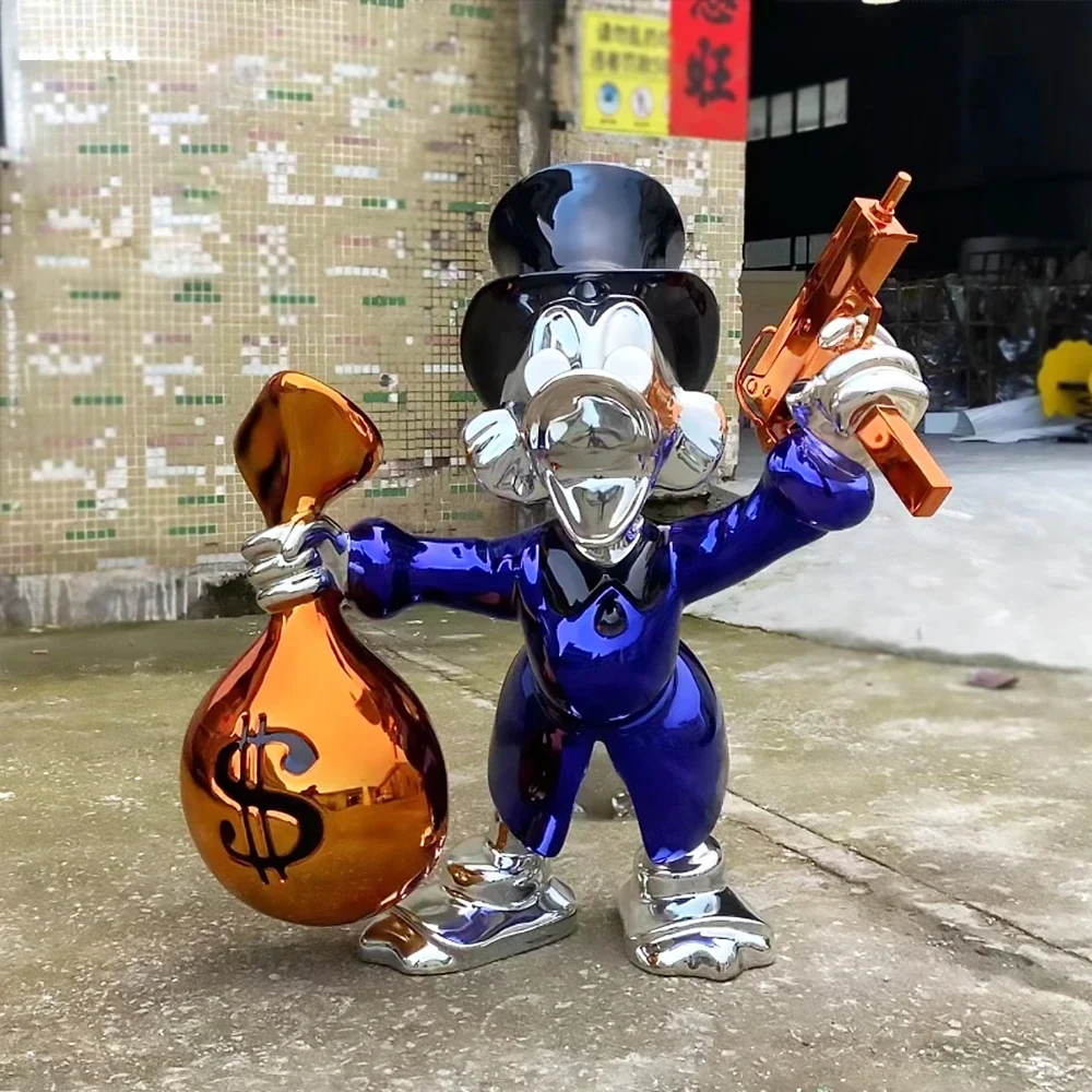 Resin Statue Custom Chrome Color Cartoon Duck Sculpture Art Gallery