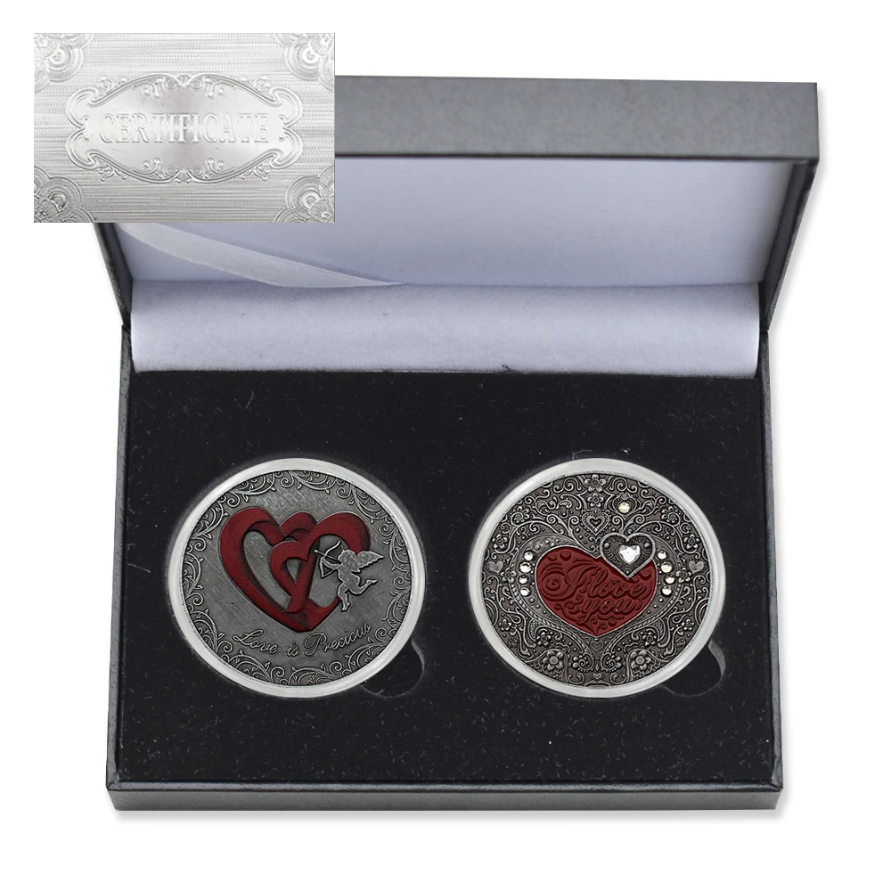 

2 Pc/box Love Commemorative Coin Metal Vintage I Love You Challenge Coin for Wife, Girlfriend Anniversary Valentine's Day Gift