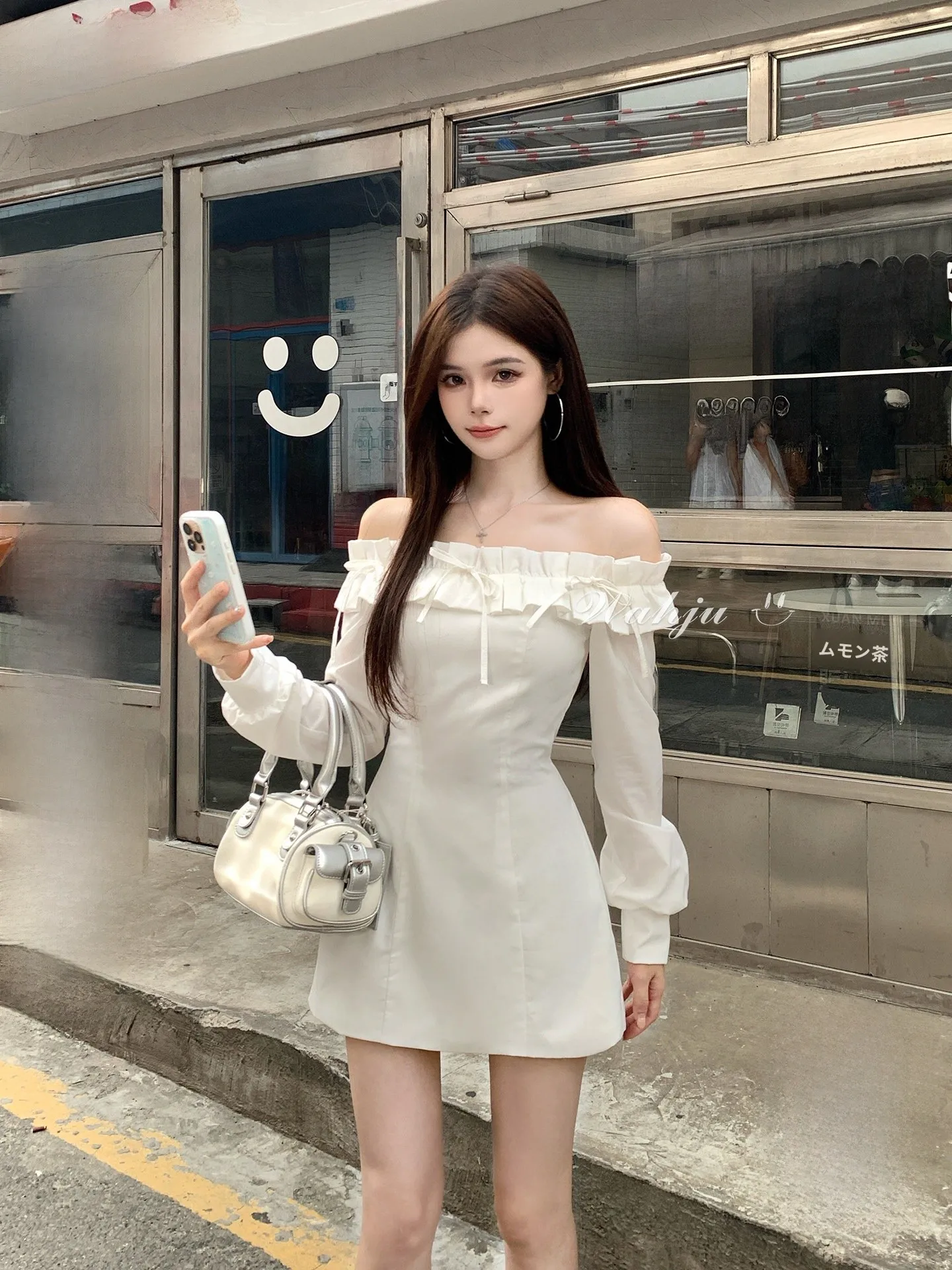 

Alice Confion Early Autumn One-oulder Knot Splice Design Slimming Dr Sexy Mid-High Waist A-Line Skirt