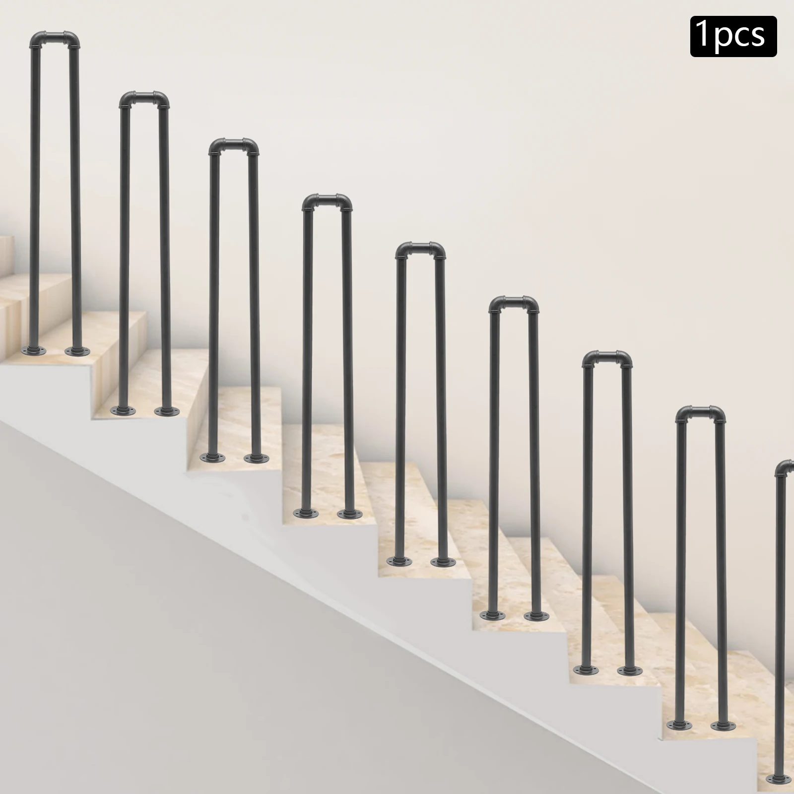 Pasamanos de escalera Barandilla de seguridad de acero industrial en forma de U negra para soporte de escaleras interiores y exteriores