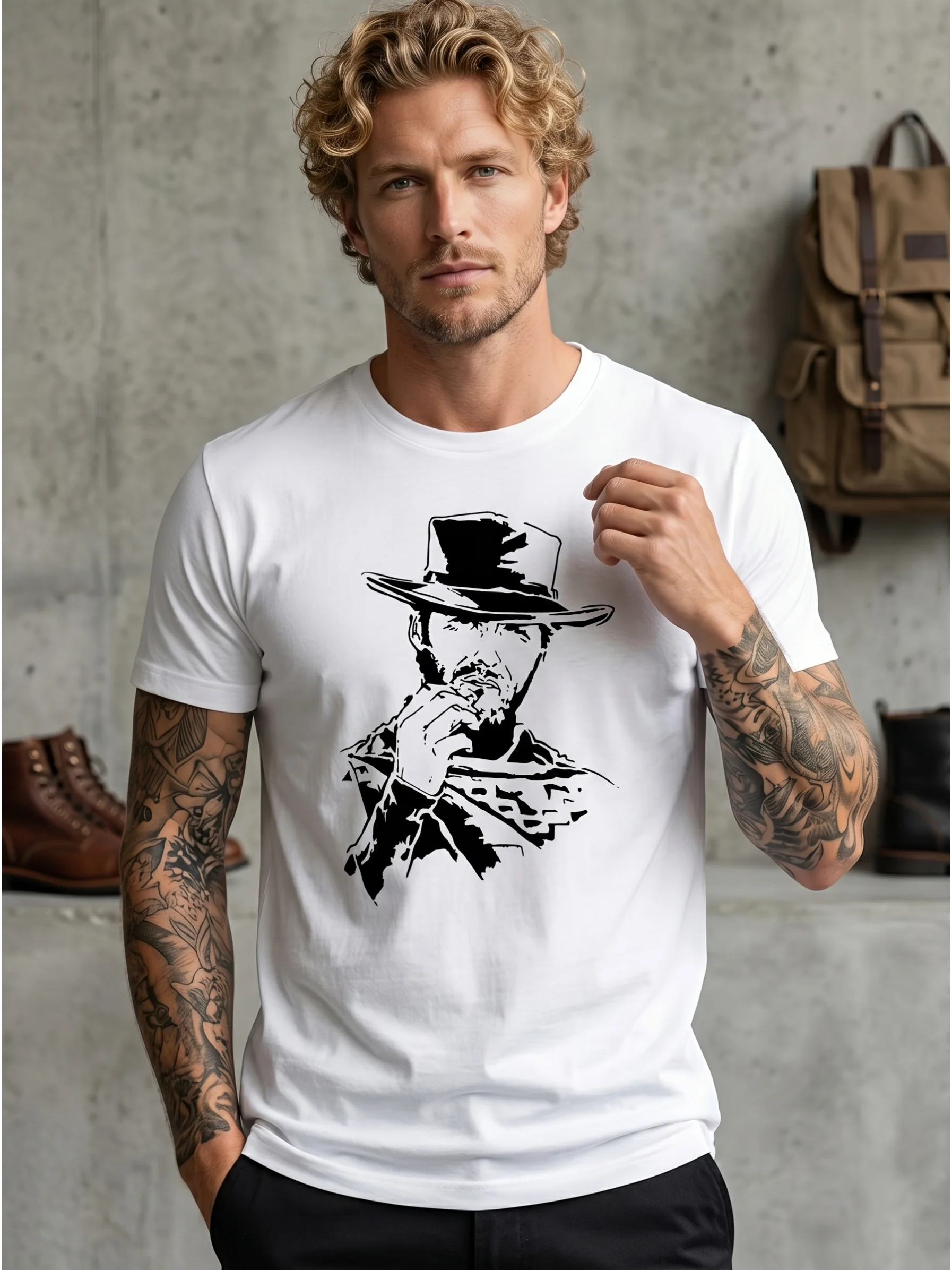 Retro T-Shirt Classic Western Character Nameless One From Movie The Good The Bad and The Ugly Suitable for Everyday Wear