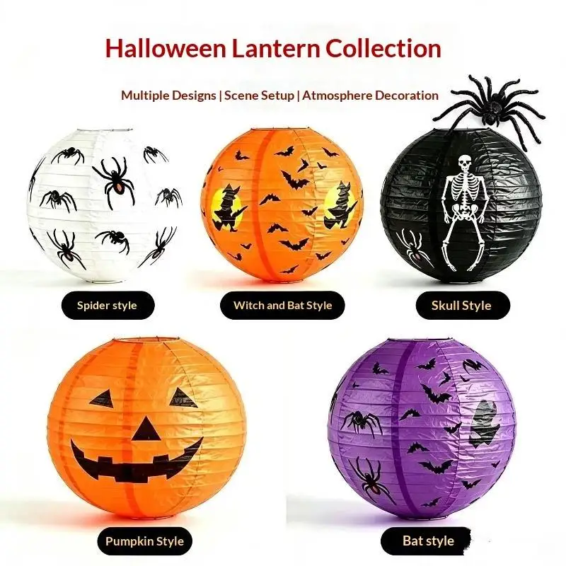 1Pcs Halloween Hanging Paper Lantern For Home Indoor Outdoor Garden Decoration Halloween Party Horror Pumpkin Props Ornaments