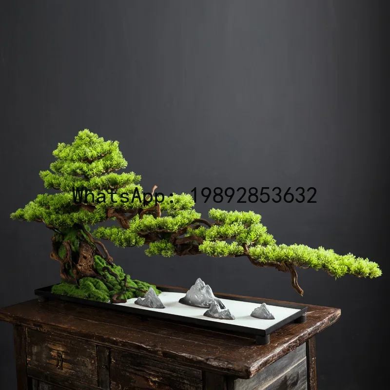 

ww24 artificial welcoming pine ornament, fake green plant bonsai, chinese style living room entryway plant pot