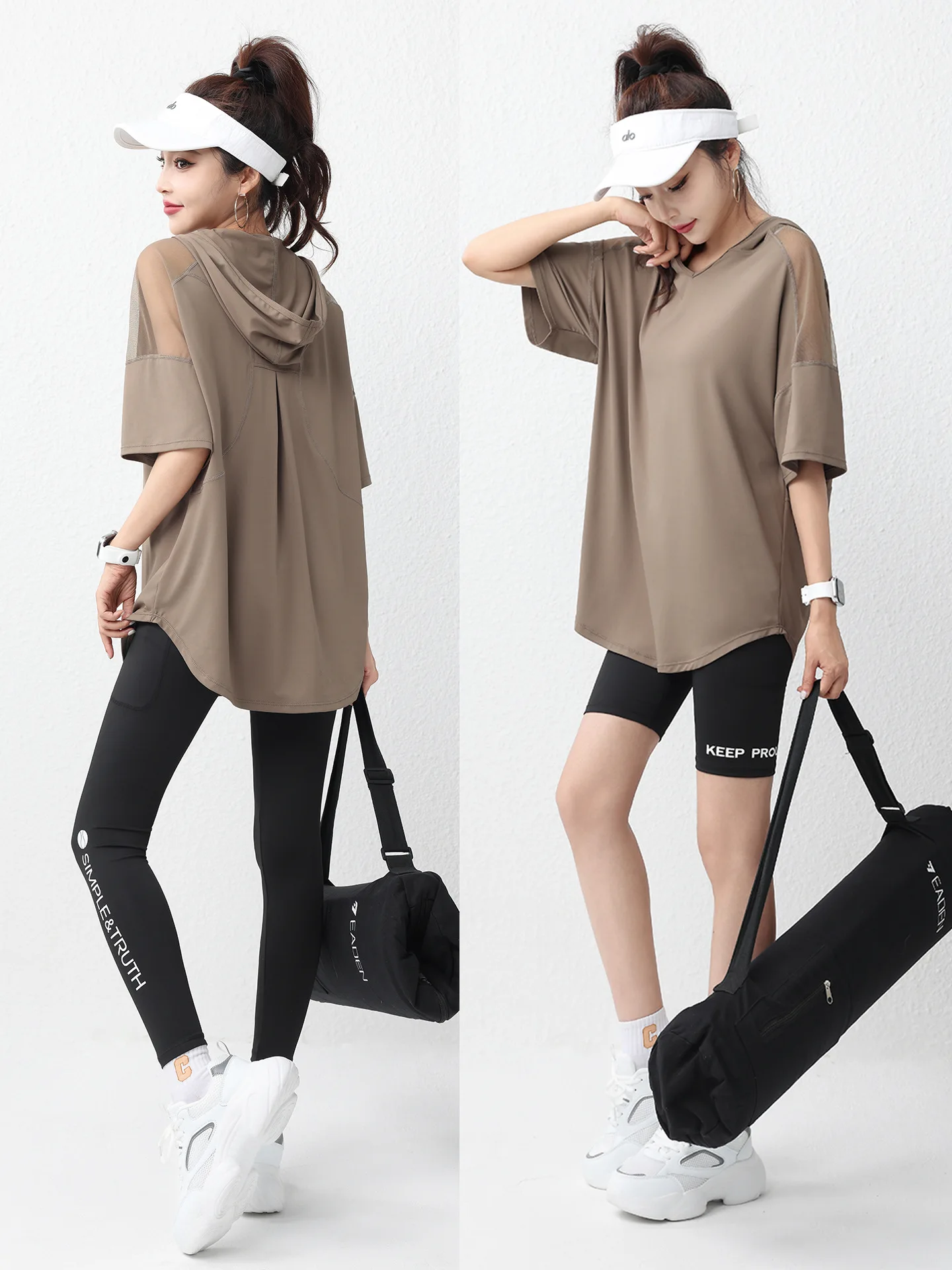 Yoga Fitness Hoodie - Woman Yoga Short Sleeve Hoodie Solid