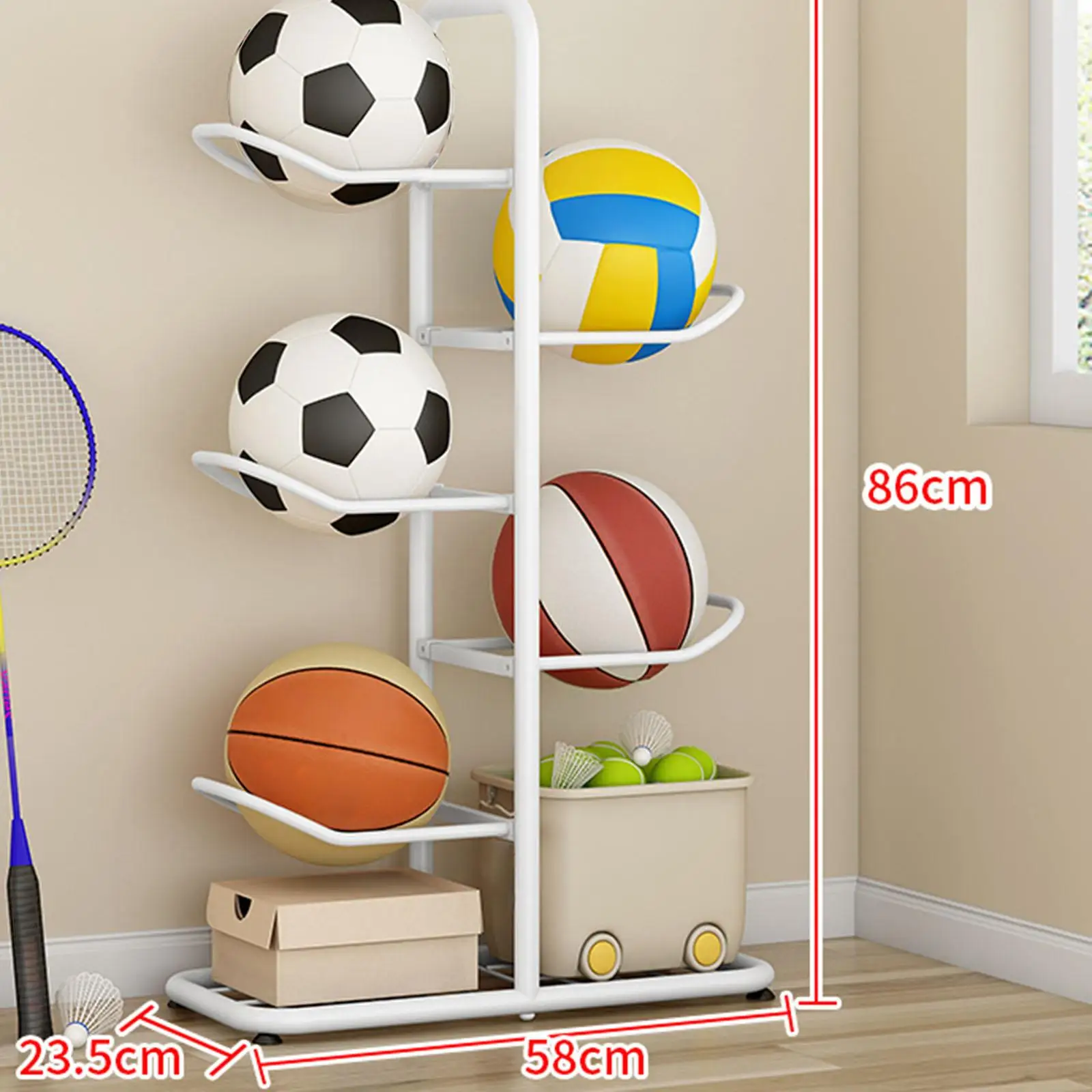 Ball Rack Iron Basketball Storage Rack for Rackets Tennis Rackets Soccer