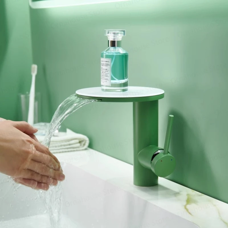 

Creative Circular Faucet Stainless Steel Waterfall Wash Basin Faucets Hot and Cold Bathroom Single Lever Stainless Steel Faucets