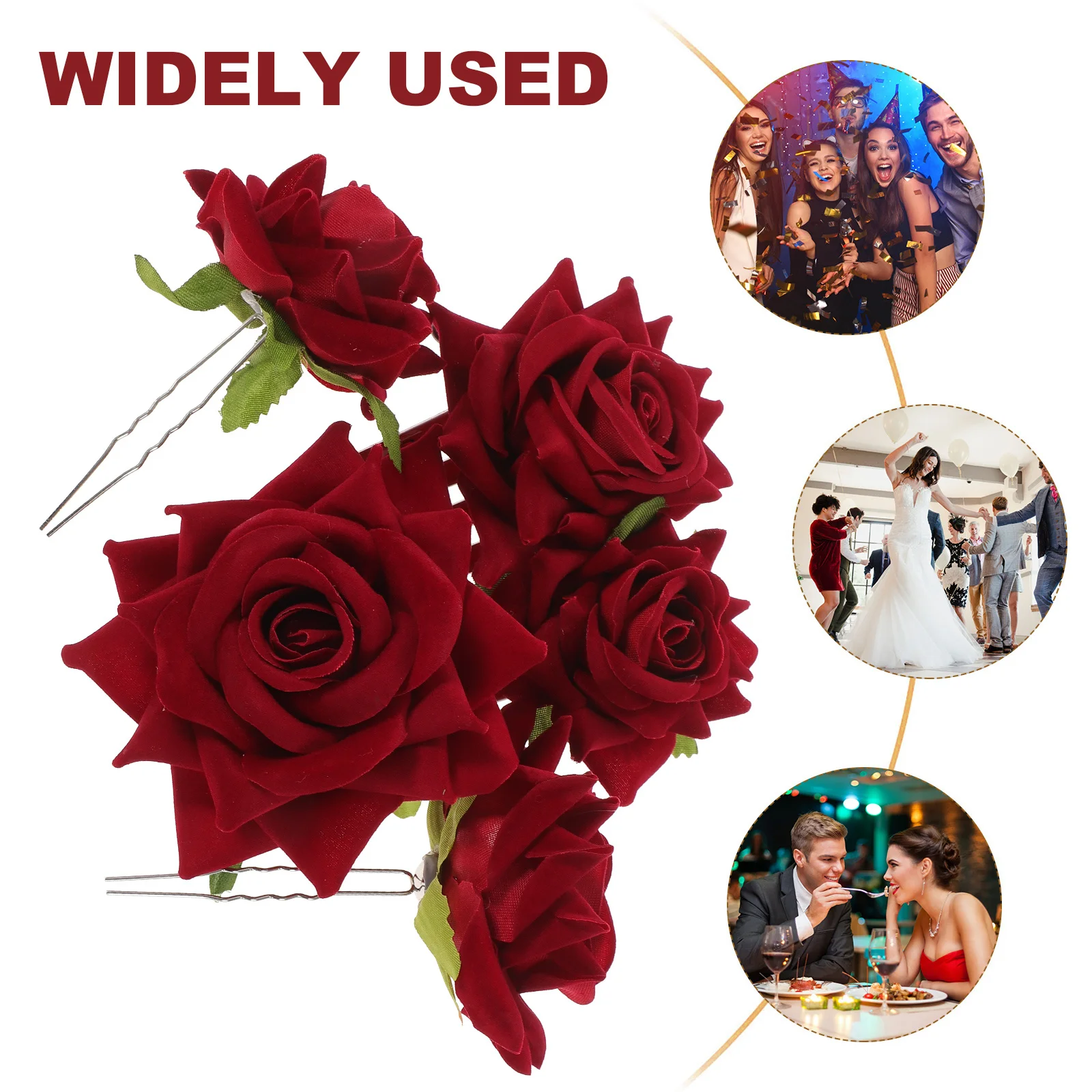 

1Set Artificial Rose Bobby Pin Red Elegant Wedding Hair Accessory For Bride Prom Party Women Lifelike Flower Hair Jewelry