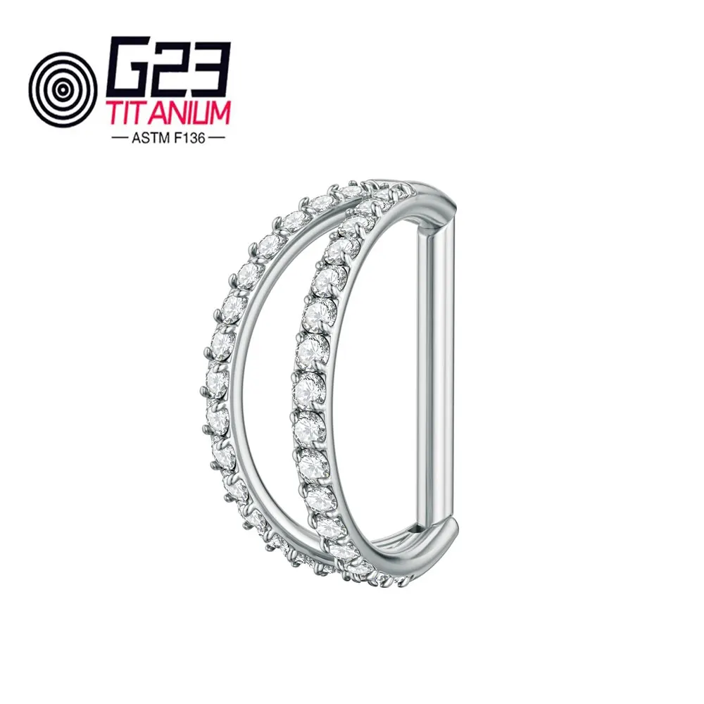 Wholesale Price for 10pcs G23 Titanium Nose Ring D Shape Half Ring Segment Ring Clicke Jewelry For Women 5A CZ Nose Earring