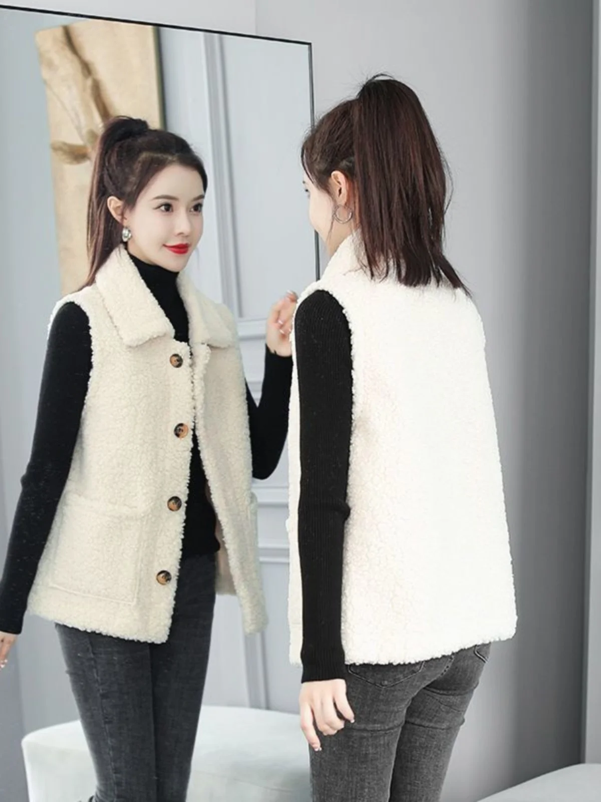 

Женский укороченный жилет из овечьего бархата, модный, повседневный, на молнии, из полиэстера, для коррекции фигуры, новинка