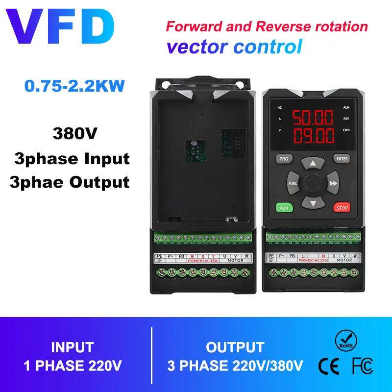 High Performance 2.2KW AC Motor Drive VFD Pump High Efficiency Three Phase 380V AC Variable Frequency Converter