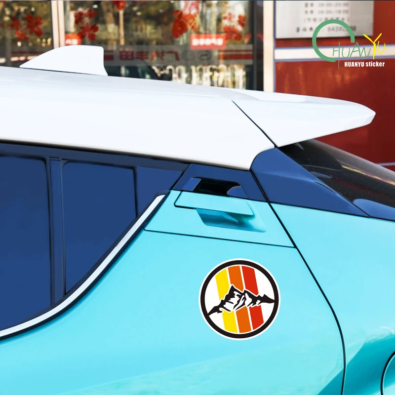 Retro three-color striped snow mountain SUV off-road rear windshield glass side windows decorated with car motorcycle stickers view 4