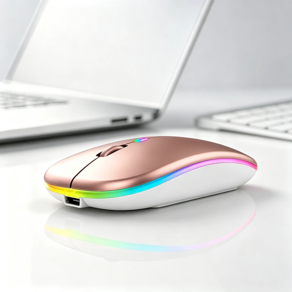 2.4G & BL Dual Mode Rechargeable Wireless Mouse, Colorful Light, USB Receiver, Ergonomic Mice, Multiple Metallic Color Options