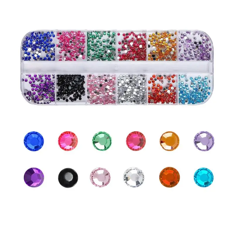 2mm Mehrfarbige Nagelrhinestones in Großpackung - 12 Fächer Flache Kristallsteine für Nagelkunst, DIY-Bastelarbeiten & Gesichtsdekoration – Detail 6
