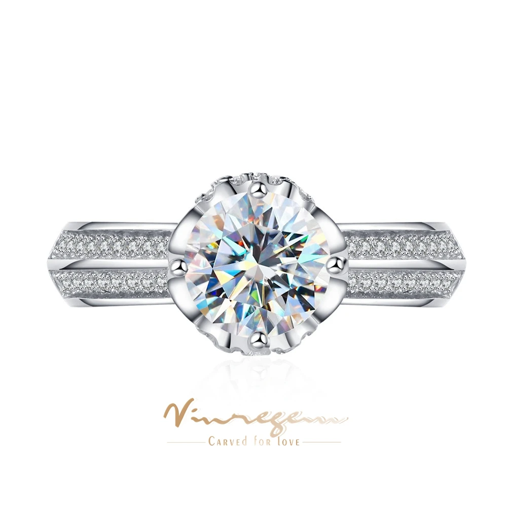 

Vinregem 3EX VVS1 D Sparkling Round Cut 1CT Real Moissanite Diamond Ring 925 Sterling Silver Jewelry Wedding Engagement Gifts