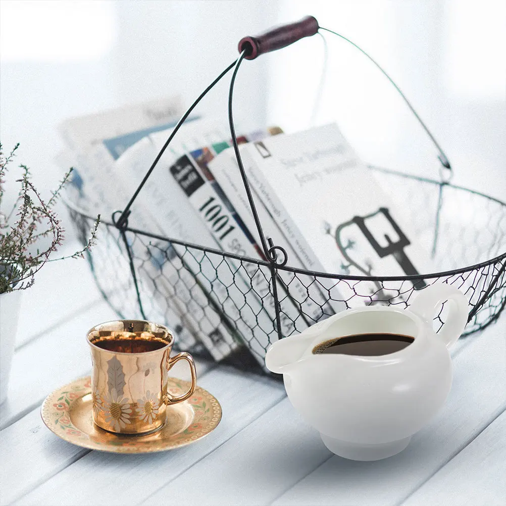 

2 Pcs Ceramic Gravy Boat Cup Holder Sauce Containers Reusable Coffee Milk and Tray