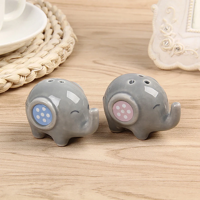 2 Pcs Ceramic Elephant Salt And Pepper Shaker Cartoon Spice Container Wedding Party Favor Tabletop Animal Decoration Spice Jar