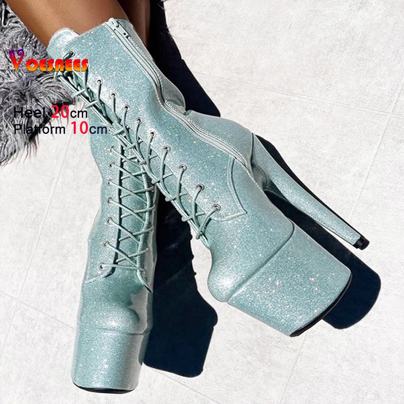 

Blingbling Stiletto Short Boots Woman 20CM Ultrahigh Heels Europe and America Fetish Platform Boots Nightclub Pole Dance Shoes