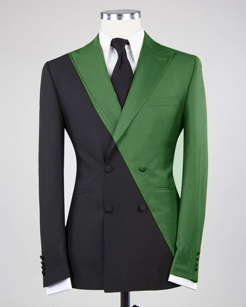 ชุดสูทผู้ชายแบบลำลอง ดีไซน์ต่อผ้า ทรงปกติ 2 ชิ้น เสื้อเบลเซอร์และกางเกง ชุดสูทดีไซน์ทันสมัยสำหรับผู้ชาย ดูดีมีสไตล์