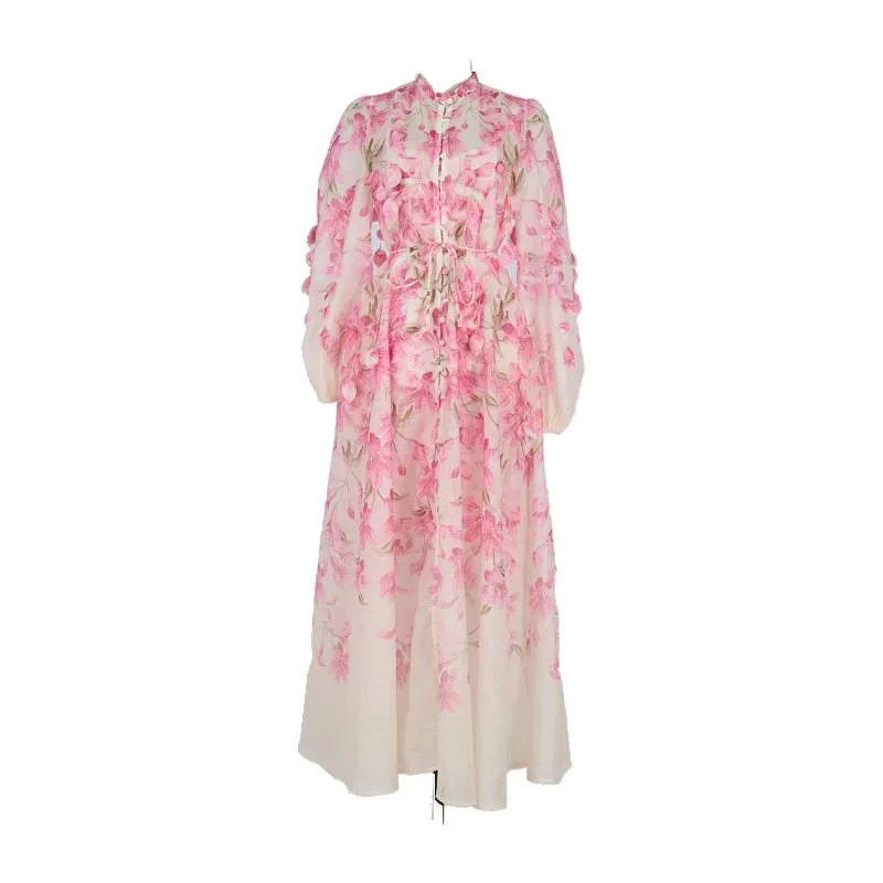 Feito à mão longo dr conjunto de duas peças floral pendurado design rua sle cintura solta material thiened oulder off sle