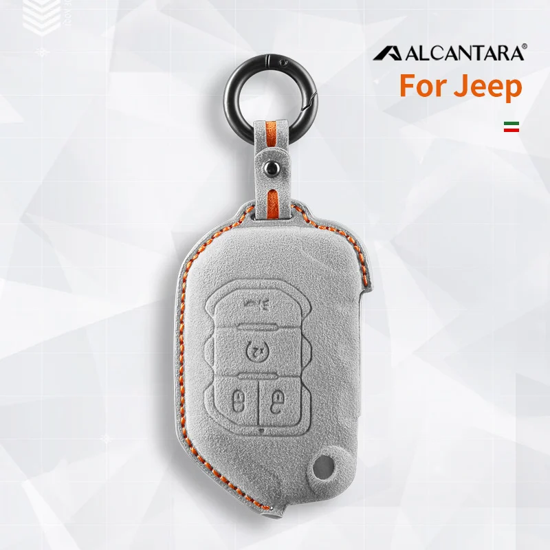 

Car Key Case Cover Holder Key Shell Buckle Alcantara For 2018 -2022 Jeep Gladiator JT JLU Wrangler TJ JL 4Buttons Keychain