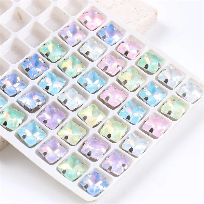 Square shape Glass Sew on rhinestones with sliver claw sewing stones for clothes shoes diy crystals