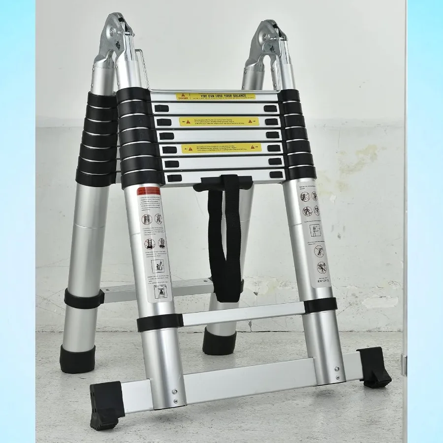 16.5FT 5M الألومنيوم تصغير سلم تمديد 2in1 للطي AFrame أو سلم مستقيم مع مفصلات قضيب استقرار قفل أمان E #2