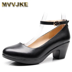 Platform Shoes Women Pumps  Black White Dress Shoes Medium Heels Mary Jane Shoes Ladies Wedding Bride Chunky Heels